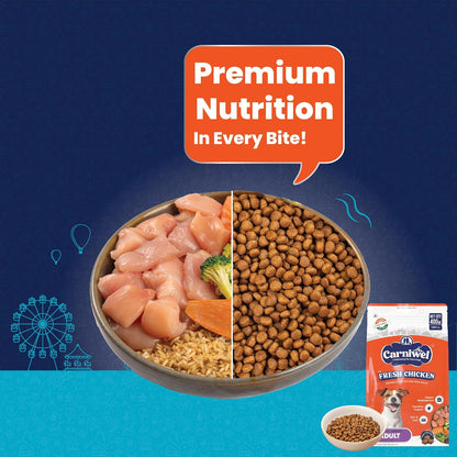 Carniwel Fresh Chicken Adult Dry Dog Food 400gm | Premium Nutrition | Natural Ingredients for Optimal Skin & Coat Health | Highly Palatable | Supports Joint Health