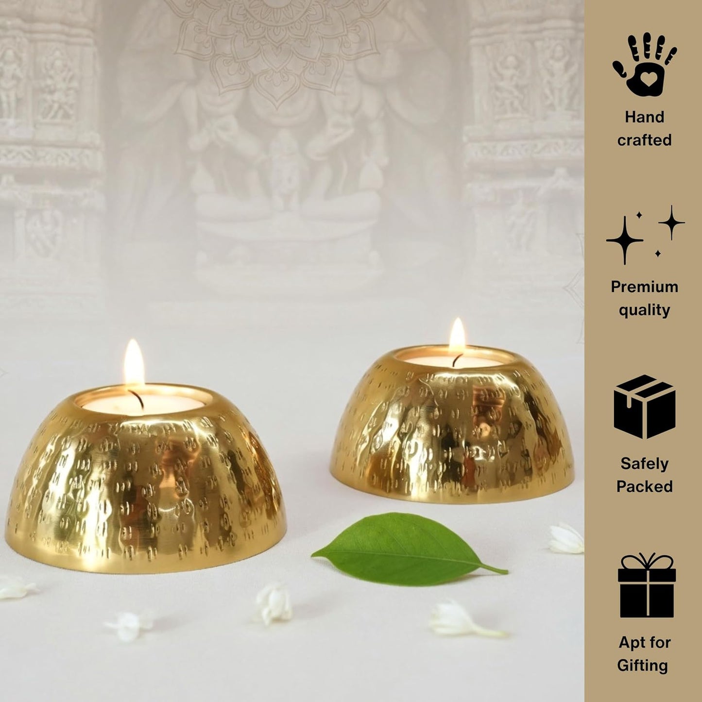 BEHOMA Pebble Bowl Metal Pack of 2 Tealight Candle Holders Set - Gold