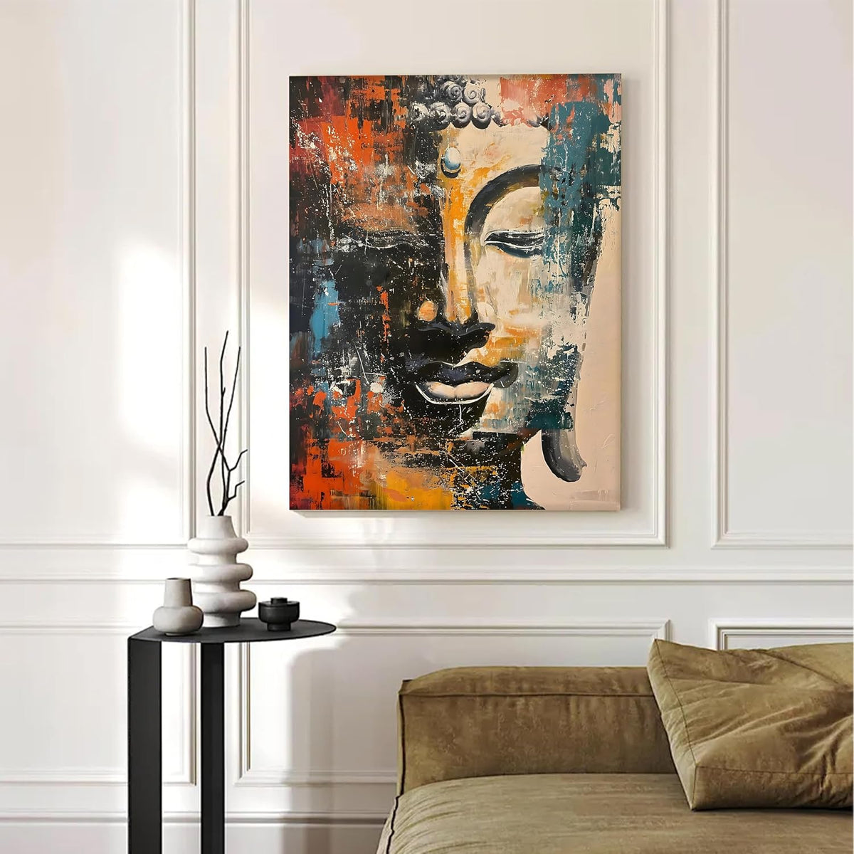 Abstract Buddha Painting for Living Room, Buddha wall Art Painting for living room, Bedroom, office and Meditation Room, Stretched Canvas, 16x22 Inch
