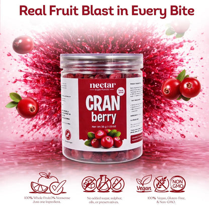 Freeze Dried Cranberry – 35g Jar Pack of 1 | 100% Natural Cranberries | No Added Sugar | Tangy & Crispy Healthy Snack |