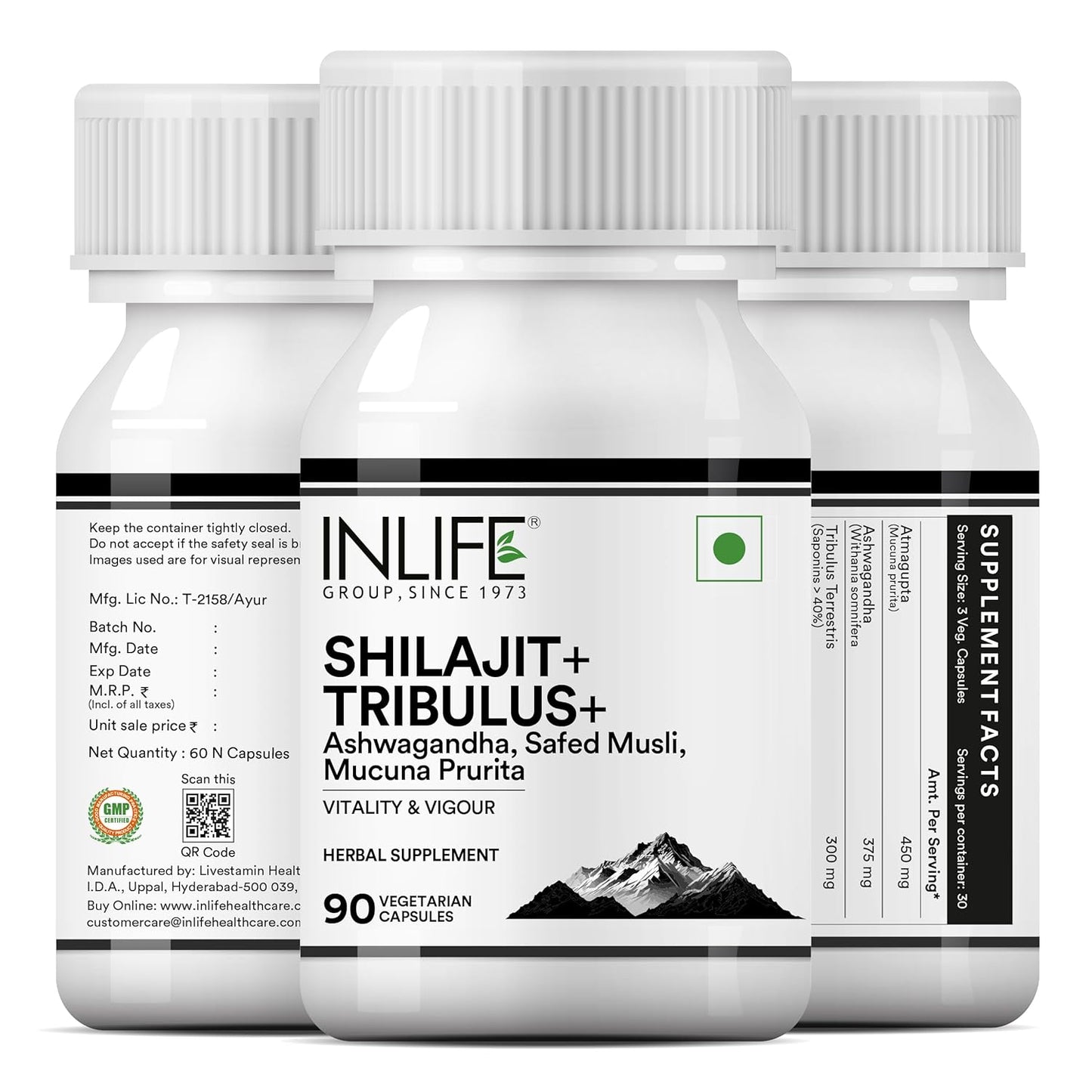 INLIFE Shilajit with Safed Musli | Ashwagandha, Tribulus (Gokshura) Capsules For Men and Women | Strength and Stamina | Ayurvedic Wellness Supplement - 90 Vegetarian Capsules