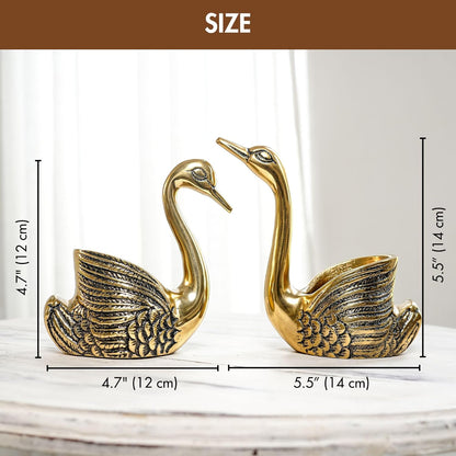 BEHOMA Pair of Swan Candle Holder with Giftbox for Home Decor, Gold