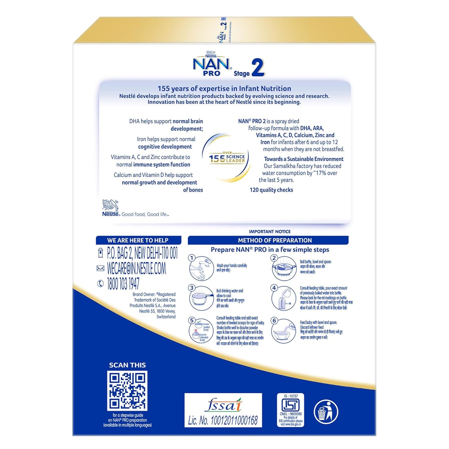 Nestlé NAN PRO Stage 2, 1.2kg, Follow-Up Formula Milk Powder for Babies (After 6 Months Upto 12 Months), with DHA-ARA, 3x400g Pouch in Box