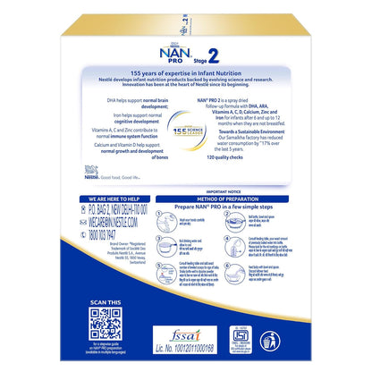 Nestlé NAN PRO Stage 2, 1.2kg, Follow-Up Formula Milk Powder for Babies (After 6 Months Upto 12 Months), with DHA-ARA, 3x400g Pouch in Box