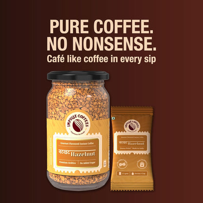 Impulse Coffees - Hazelnut Flavoured Instant Coffee Powder | Premium Freeze Dried Arabica Hazelnut Coffee Powder | Smooth Instant Coffee, Hot & Cold