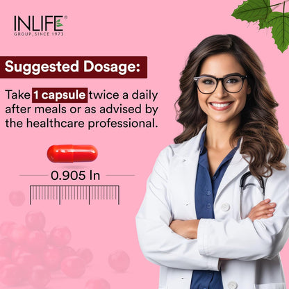 INLIFE Cranberry Capsules for Urinary Tract | D-Mannose Hibiscus Extract | Health Supplement for UTI | Men Women - 60 Vegetarian Capsules (Pack of 1, 60)