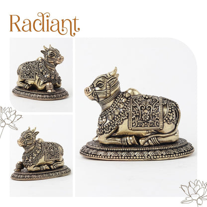 Handcrafted Brass Nandi Murti | Sacred Bull Idol for Shiva Pooja & Home Temple | Traditional Hindu Devotional Statue (Design02: L7 x W4 x H5 cm)