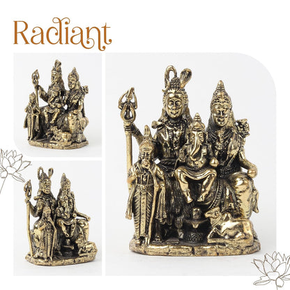 Handcrafted Brass Shiv Parivar Idol | Lord Shiva, Goddess Parvati & Lord Ganesha Murti for Home Temple & Pooja Room (Design04: L4 x W3 x H6 cm)