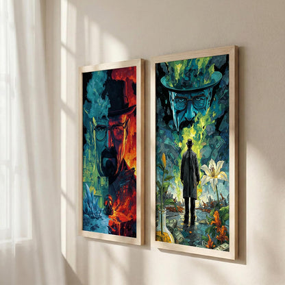 Minimalist Desert Wall Art Set of 2 Framed Prints | Sun & Moon Cactus Landscape Posters with Frame, Boho Neutral Abstract Nature Wall Decor, Scandinavian Aesthetic Artwork for Living Room, Bedroom, Office, Natural Wood Frames (Art-17, 10x19inch, Wooden)