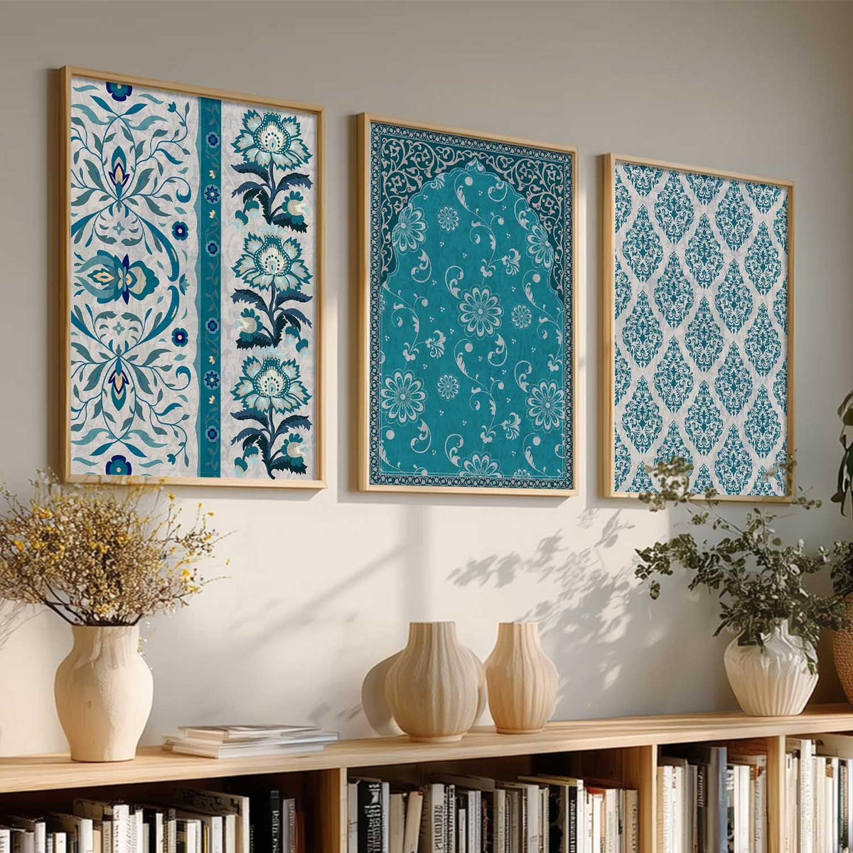 Indian Traditional Madhubani Wall Painting With Frame For Living Room Bed Room Hotel Wall Decor Pichwai Art Digital Reprint engineered wood Set of 3 (13x17 inch)