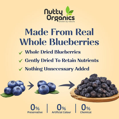 Nutty Organics Whole Dried Blueberries 150g | No Refined Sugar | 100% Natural | Rich in Antioxidants & Fiber | Premium Imported Dry Frui