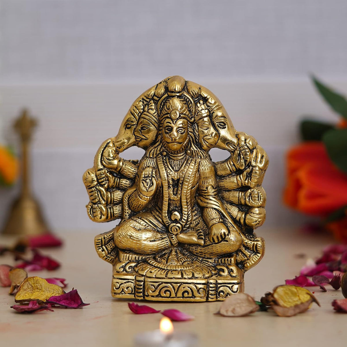 Premium Metal PanchMukhi Hanuman for Door Entrance Idol Statue Murti for Home and Pooja Decor | Diwali Puja Items for Home Decor (Gold, 5.5 Inches)