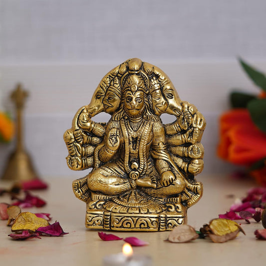 Premium Metal PanchMukhi Hanuman for Door Entrance Idol Statue Murti for Home and Pooja Decor | Diwali Puja Items for Home Decor (Gold, 5.5 Inches)