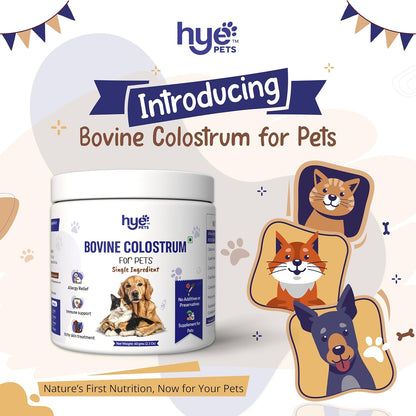 Hye Pets Bovine Colostrum Powder for Dogs & Cats | Allergy & Itchy Skin Relief Supplement | Immune Support with Natural Antibodies | Pure, Single Ingredient, No Preservatives | 60 Days Supply | 60g