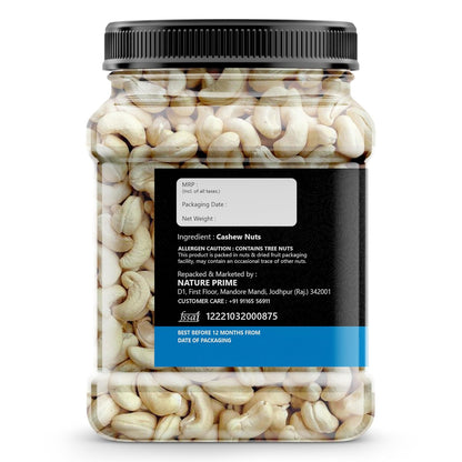 Nature Prime 100% Natural & Crunchy Premium Whole Cashews 500gm (W320) Nutritious & Delicious Nuts, Premium Kaju nuts | Gluten Free | Source of Minerals & Vitamins | Dry Fruits (Jar Pack)