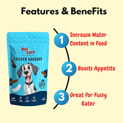 Pet en Care Chicken Sausage Dog Treats, 100g | Real Chicken | Protein Rich | Vitamin Enriched | All Breed and Sizes