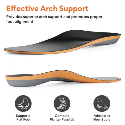 FOVERA Rigid Arch Support Insole for Flat Feet - Orthotic Shoe Inserts for Plantar Fasciitis, Heel Spurs, High Arch, Foot Pain & Enhanced Stability, Trimmable Shoe Soles (L, Men's 8-9.5 UK)