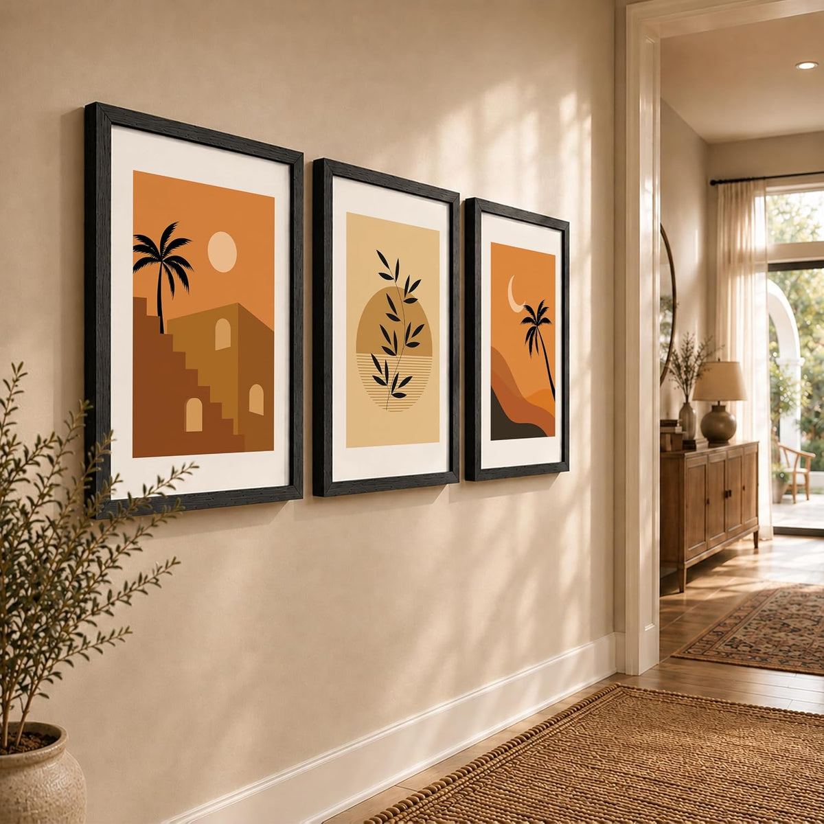 Minimalist theme coconut tree wall paintings for home decoration/Tree art wall frames for wall decor Set of 3 Frames (Theme-Nature) (Pattern-Minimal) (Art-14, 10x13inch)