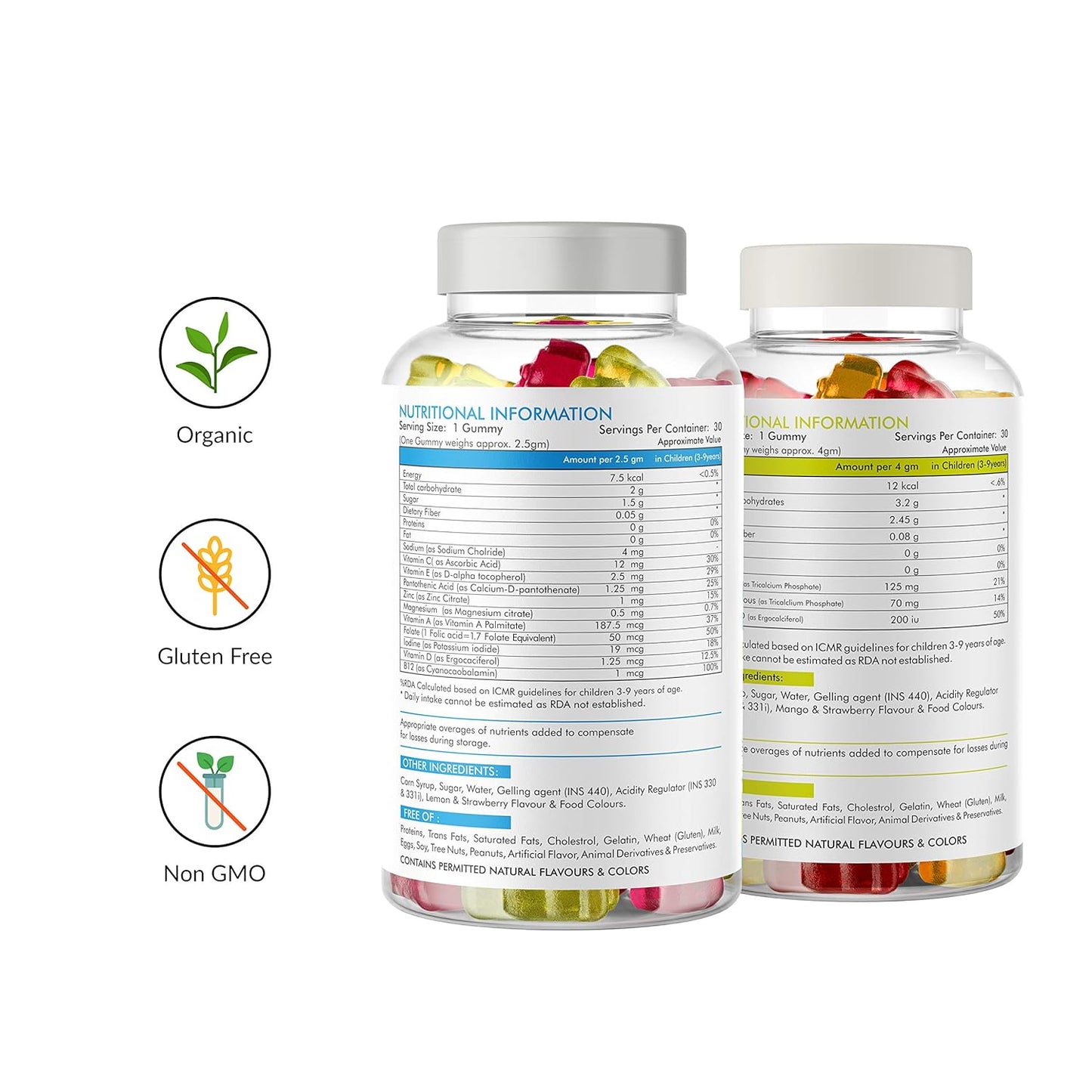 Meadbery Multivitamin Calcium Combo Gummy Bears Glutenfree Formula With Minerals And Vitamins B C D E B12 B6 For Kids Bone Health Growth Kids Bone Teeth Health 30+30 Tasty Gummies