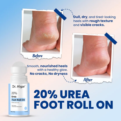 DR.ALGAR 20% Urea Foot Cream Roll On 50ml | 2% Lactic Acid, Olive Oil & Vitamin E | Non-Greasy Triple Action Moisturizer | Best Foot Cream for Cracked Heels | Foot Roll On for Dry & Cracked Feet