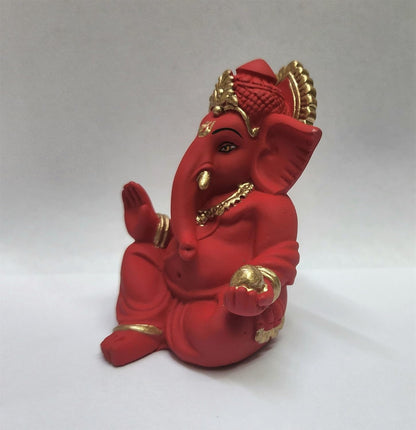 Gold Art India Terracotta Red Gaddi Ganesha for Car Dashboard Home Decor Gifting Diwali Birthday Festivals (GADDITERRACOTTARED)