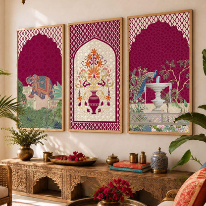 Indian Traditional Madhubani Big Size Art Home Decoration Wall Painting Art With Frame For Living Room Bed Room Hotel Wall DecorDigital Reprint Engineered Wood Set of 3 (4, 10x19 inch, Framed)