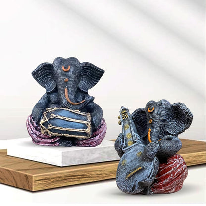Beautiful Resin Ganesha Statues for Home Decor (Pack of 2, Grey & Red Colour)
