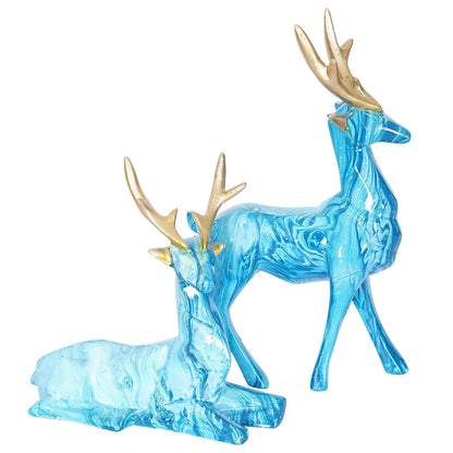 Deer Showpiece For Home Decor & Hiran Showpiece For Office Table Decorative Figurines (Set Of 2, Black) (Blue)