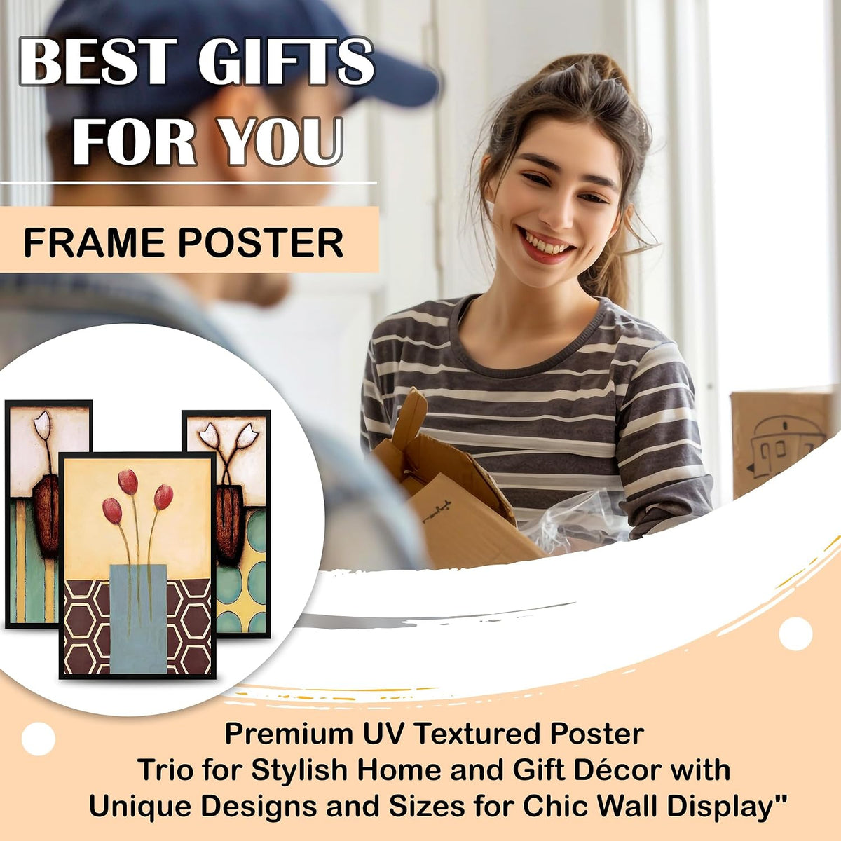 Wall Painting Frames For decor, Pictures Frame For Living Room, Home Decoration, Bedroom, Set of 3, 1pc- 23 x 30 cm, 2pc- 12.5 x 30 cm (Design 10)