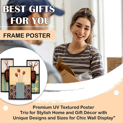 Wall Painting Frames For decor, Pictures Frame For Living Room, Home Decoration, Bedroom, Set of 3, 1pc- 23 x 30 cm, 2pc- 12.5 x 30 cm (Design 10)