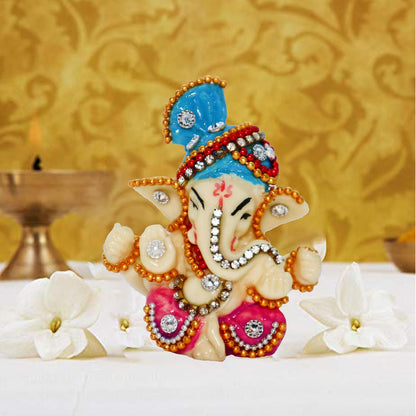 Ganesh Murti for Home & Office Decor, Ganesha Hand Crafted Best Car Dashboard Room Decoration Item (Pagdi Ganesha)