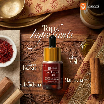 Krishna’s Kumkumadi Taila -10 ml | Herbal Ayurvedic Face Oil | Radiant & Nourished Skin | For Natural Glow
