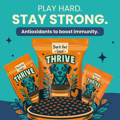 Thrive Bark Out Loud -Dry Dog Food Adult (800 gm) Real Chicken, Antioxidants, Vitamins & Minerals, Omega-3 & Omega-6, Yucca for Digestion Complete & Balanced Dog Food for All Breeds