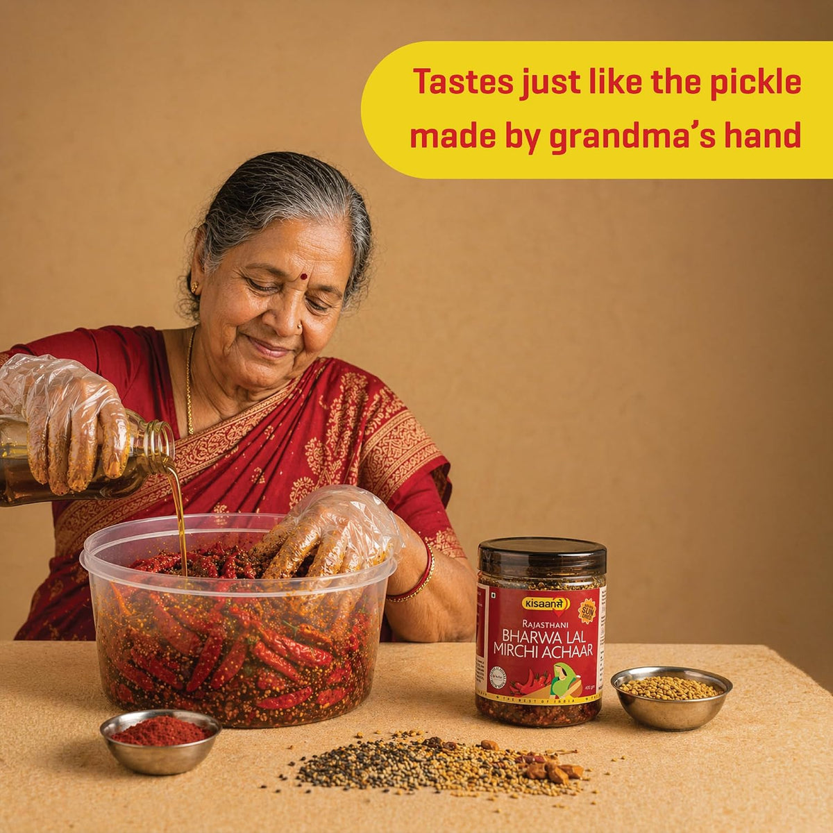 KisaanSay Rajasthani Stuffed Red Chilli Pickle 400GM | Natural Sun Dried | Marwadi Bharwa lal Mirch ka Achar | Spicy Homemade Achaar With Mustard Oil | Teekha Ghar Ka Pickle | No Garlic | No Chemical Preservatives