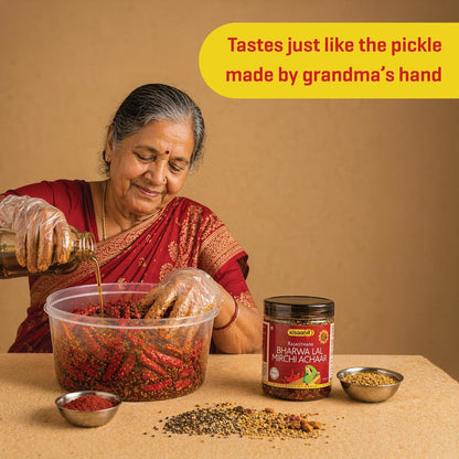 KisaanSay Rajasthani Stuffed Red Chilli Pickle 400GM | Natural Sun Dried | Marwadi Bharwa lal Mirch ka Achar | Spicy Homemade Achaar With Mustard Oil | Teekha Ghar Ka Pickle | No Garlic | No Chemical Preservatives