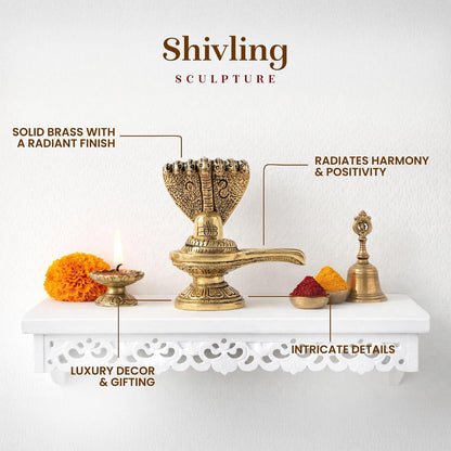 Brass Shivling Idol | Handcrafted Servdharm Shivling for Home Temple & Pooja Room (Design06: L7 x W4 x H8 cm)