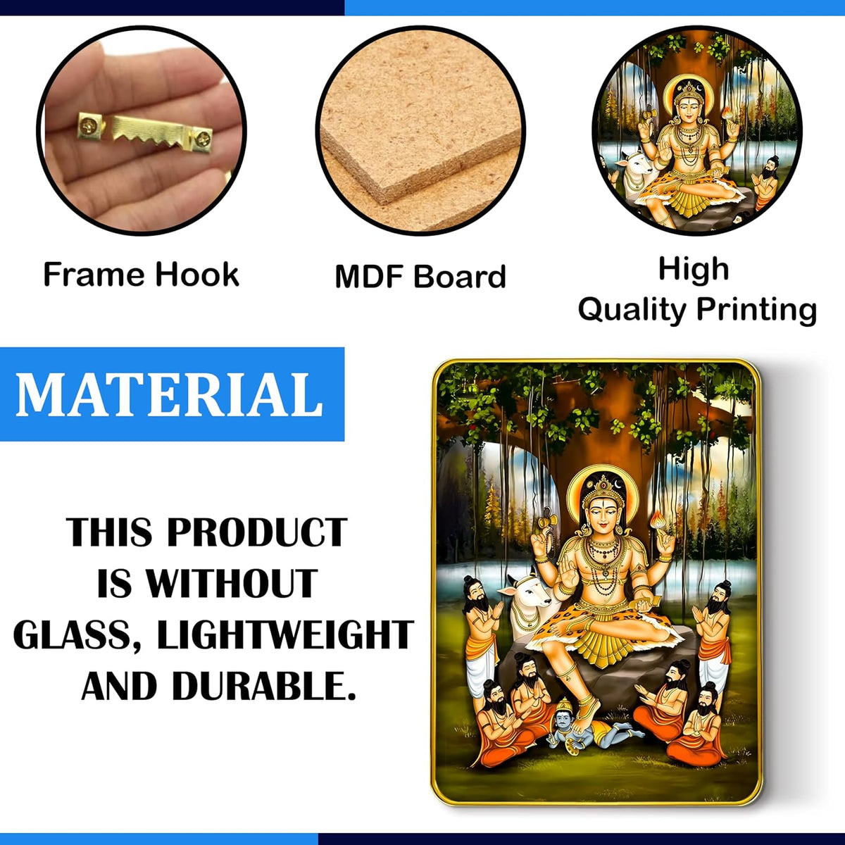 Dakshinamurthy Photo With Golden Frame | Dakshina Murthy Idol Painting For Wall Decor (Size 9 X 12 Inch) (Design 1)