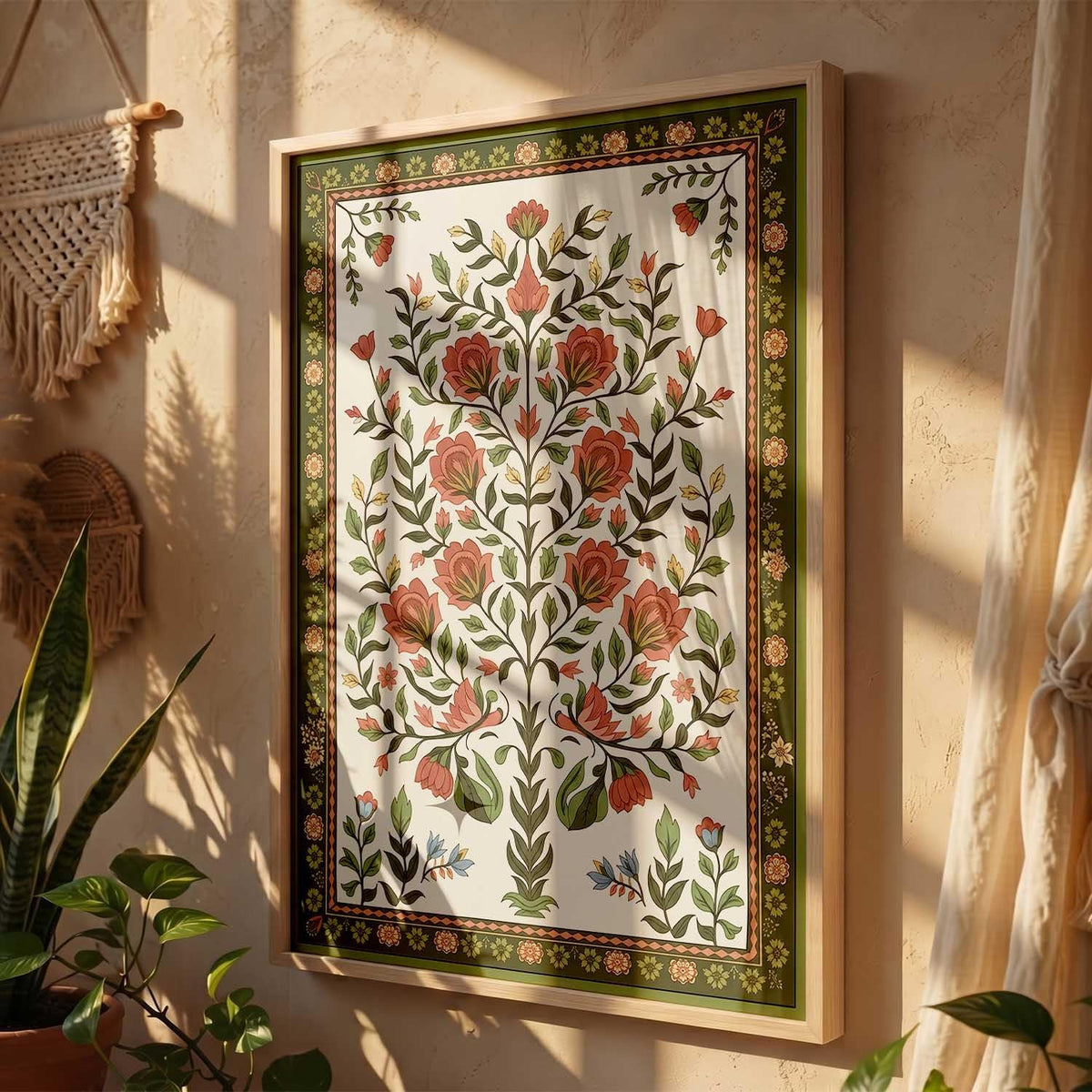 Art Wall Painting Indian Traditional Madhubani With Frame Home Decoration For Living Room Bed Room Hotel Wall Decor Digital Reprint (14X20 inch)