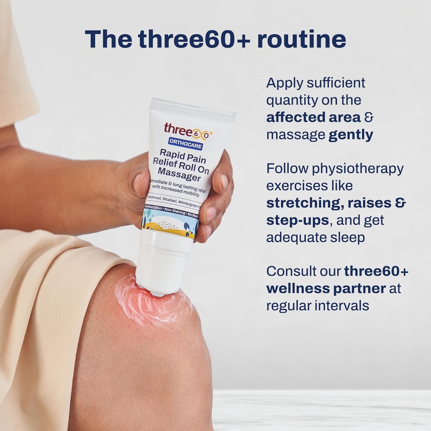 three60+ RAPID PAIN RELIEF Roll On Massager|Immediate & Long-Lasting Pain Relief|Erandmool,Shallaki,Wintergreen Oil,Nirgundi|Fast Absorption|Targeted,Hands-Free Massage Application
