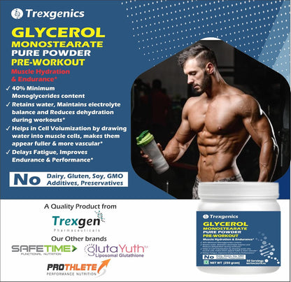 Trexgenics GLYCEROL MONOSTEARATE GMS Pure & Premium Powder Pre-Workout, > 40% Monoglycerides content 50 servings (250 gram)
