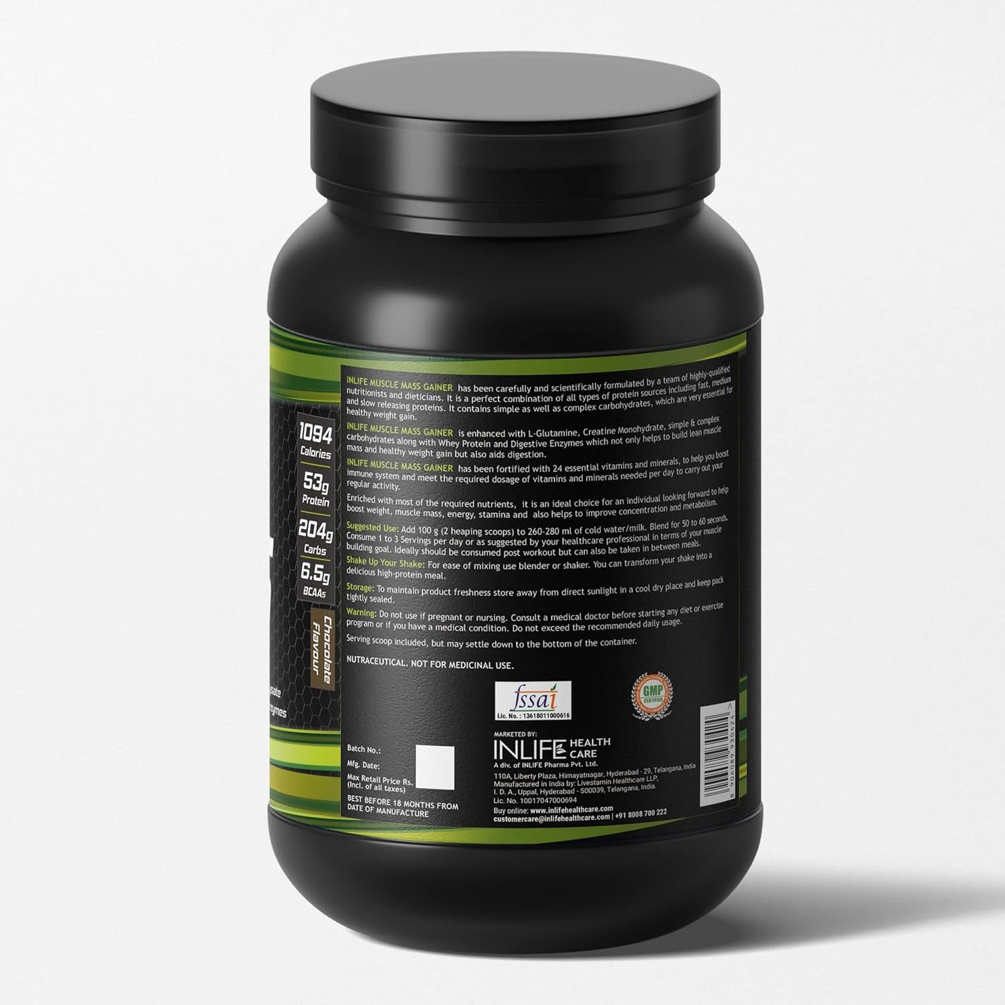 INLIFE Muscle Mass Gainer With Whey Protein Powder Body Building Supplement (Chocolate 1kg)