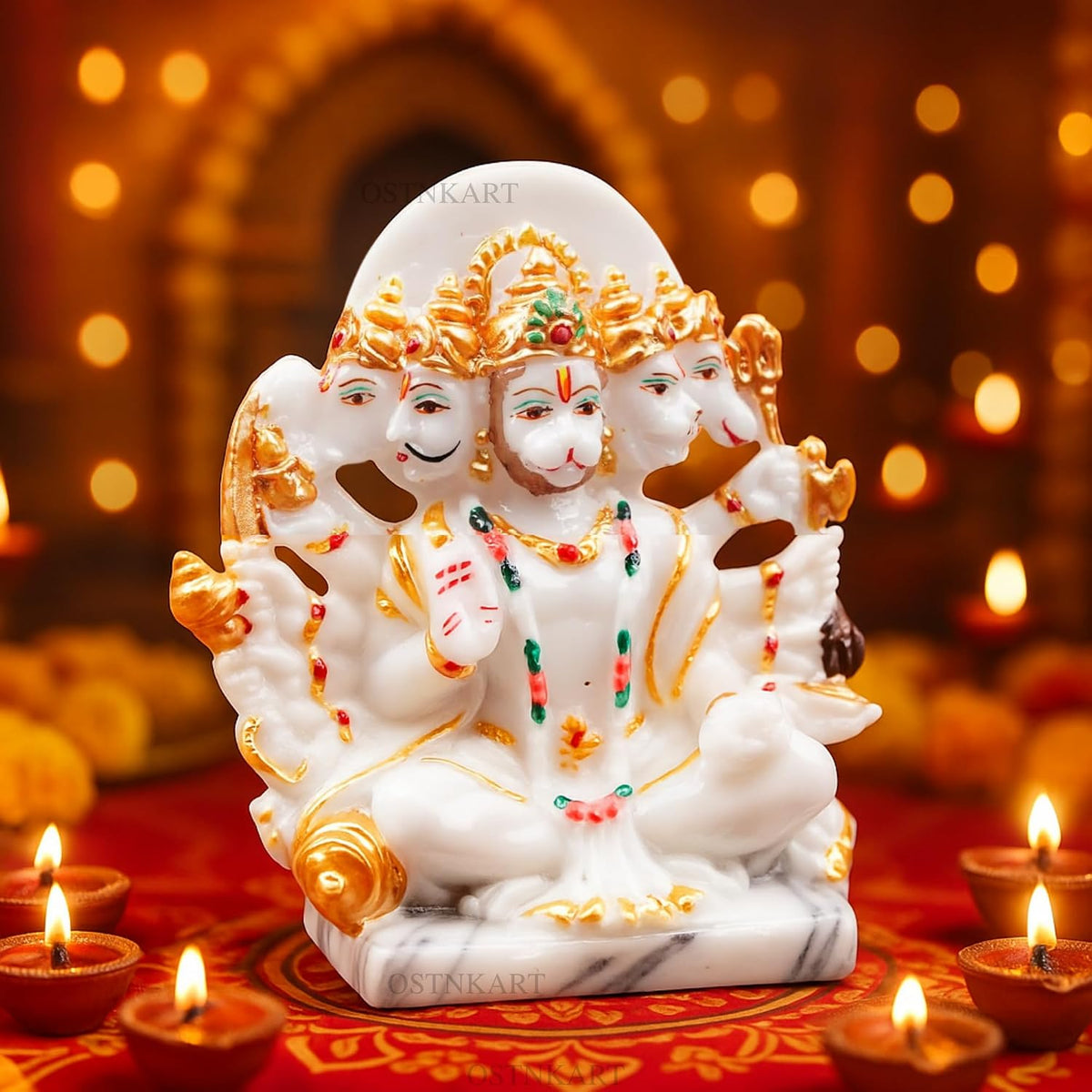 Resin Hanuman Ji Murti Panchmukhi Hanuman for Door Entrance Temple Home & Office Decor Living Room Decoration Gift for New House Warming ceramony, 12.7 x 6.3 Cm, Marble White