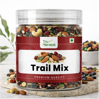 Tru Harvest Premium Trail Mix with [Almonds, Cashews, Cranberries, Pumpkin Seeds & Berries] | 250g Jar | No Preservatives | Source of Protein, Fiber & Good Fats | Healthy Snack with Nuts, Seeds & Dried Berries