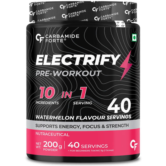 Carbamide Forte Pre Workout For Men & Women | Pre Workout Supplement For Men & Women For Energy, Focus & Strength | Pre-Workout Supplements For Gym | Watermelon Flavor - 200g