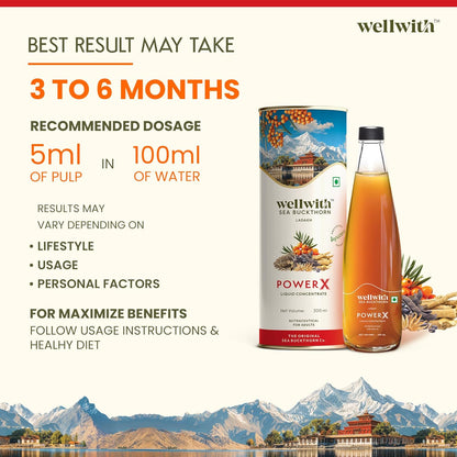 Wellwith (Ayuzera) PowerX 300ml Sea Buckthorn with Ashwagandha,Safed Musli, Gokhru & Akarkara | HimalayanSeabuckthorn Pulp Juice For Men (Pack of 1)