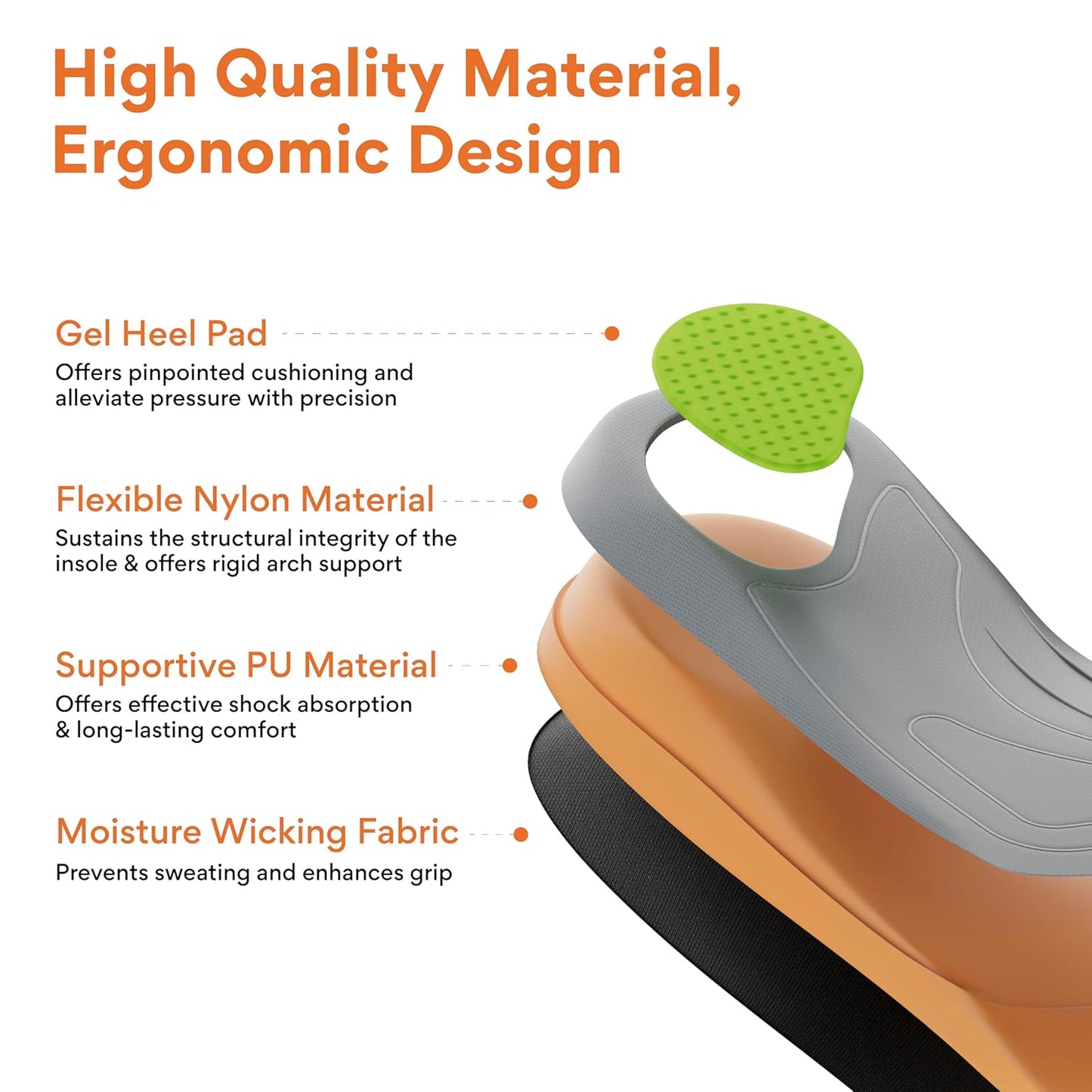 FOVERA Rigid Arch Support Insole for Flat Feet - Orthotic Shoe Inserts for Plantar Fasciitis, Heel Spurs, High Arch, Foot Pain & Enhanced Stability, Trimmable Shoe Soles (L, Men's 8-9.5 UK)