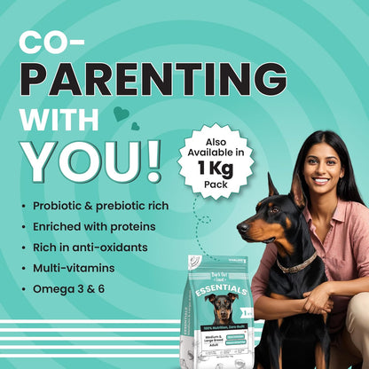 BARK OUT LOUD Essentials Adult Dog Food for Medium & Large Breed | Real Chicken & Egg | Gluten-Free, Prebiotics & Fish Oil for Immunity | Dry Dog Food for Labrador, Retriever, Husky – 1Kg | Gluten Free, Prebiotics, Fish Oil for Immunity