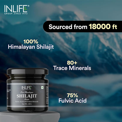 INLIFE Shilajit Resin 20g | Original Himalayan & Natural Shilajeet for Strength, Endurance & Stamina | 75% Fulvic Acid | Lab Tested | Ayurvedic Supplement for Men Women (Pack of 1)