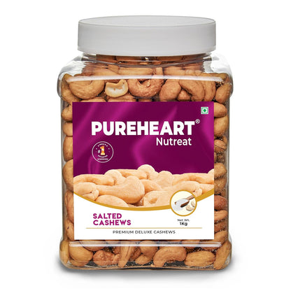 Pureheart Nutreat Roasted Salted Cashews, Flavourful & Crunchy Snack | Premium Salted Whole Cashew Nuts/Kaju Dry Fruit | Rich in Protein & Fiber | No Artificial Colors, Flavors, Preservatives