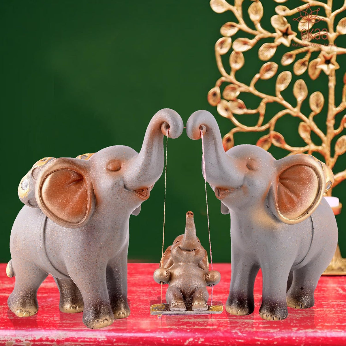 Decorative Elephant Family Showpiece Home & Office Decor(Grey)